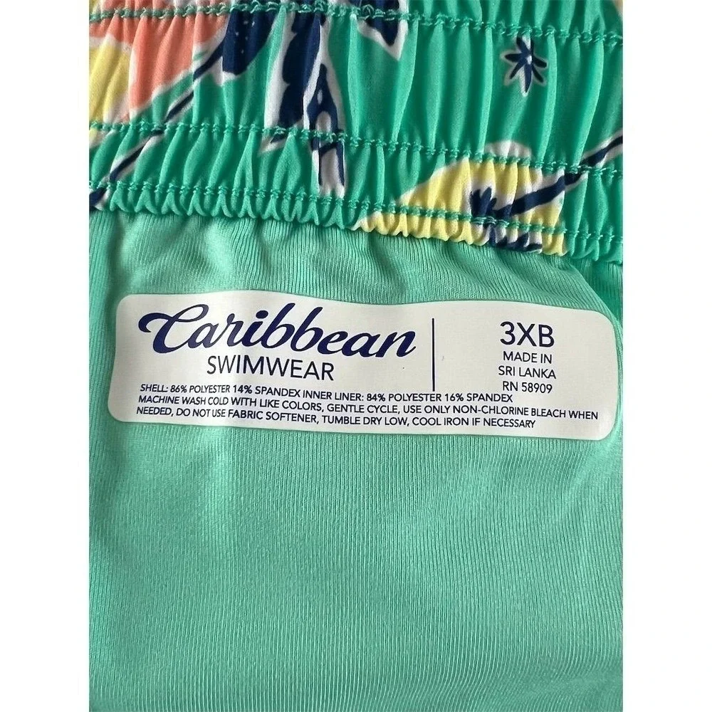 NEW Caribbean Swimwear‎ Men's 3XB Green Tropical Palm Tree Swim Trunks